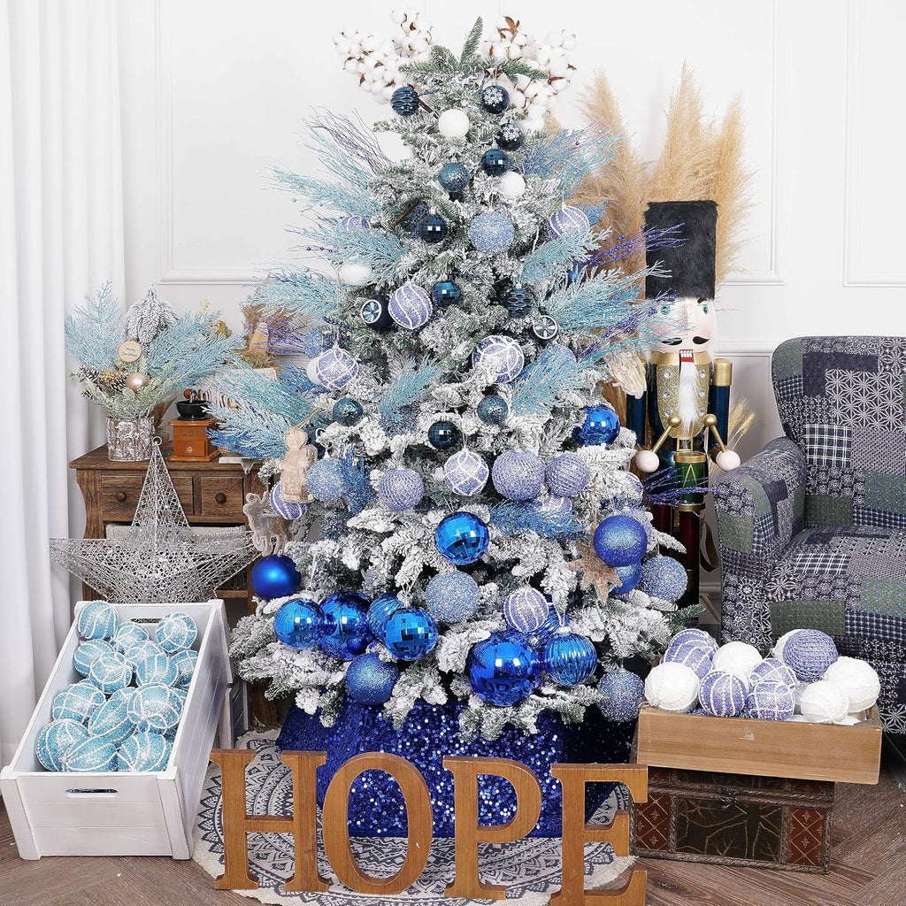 Christmas Glitter Stems 24pcs Artificial Pine Tree Picks for Christmas Tree Ornaments fillers, DIY Xmas Wreath, Crafts, Garland, Holiday, Party, Wedding and Home Decoration (Light Blue)