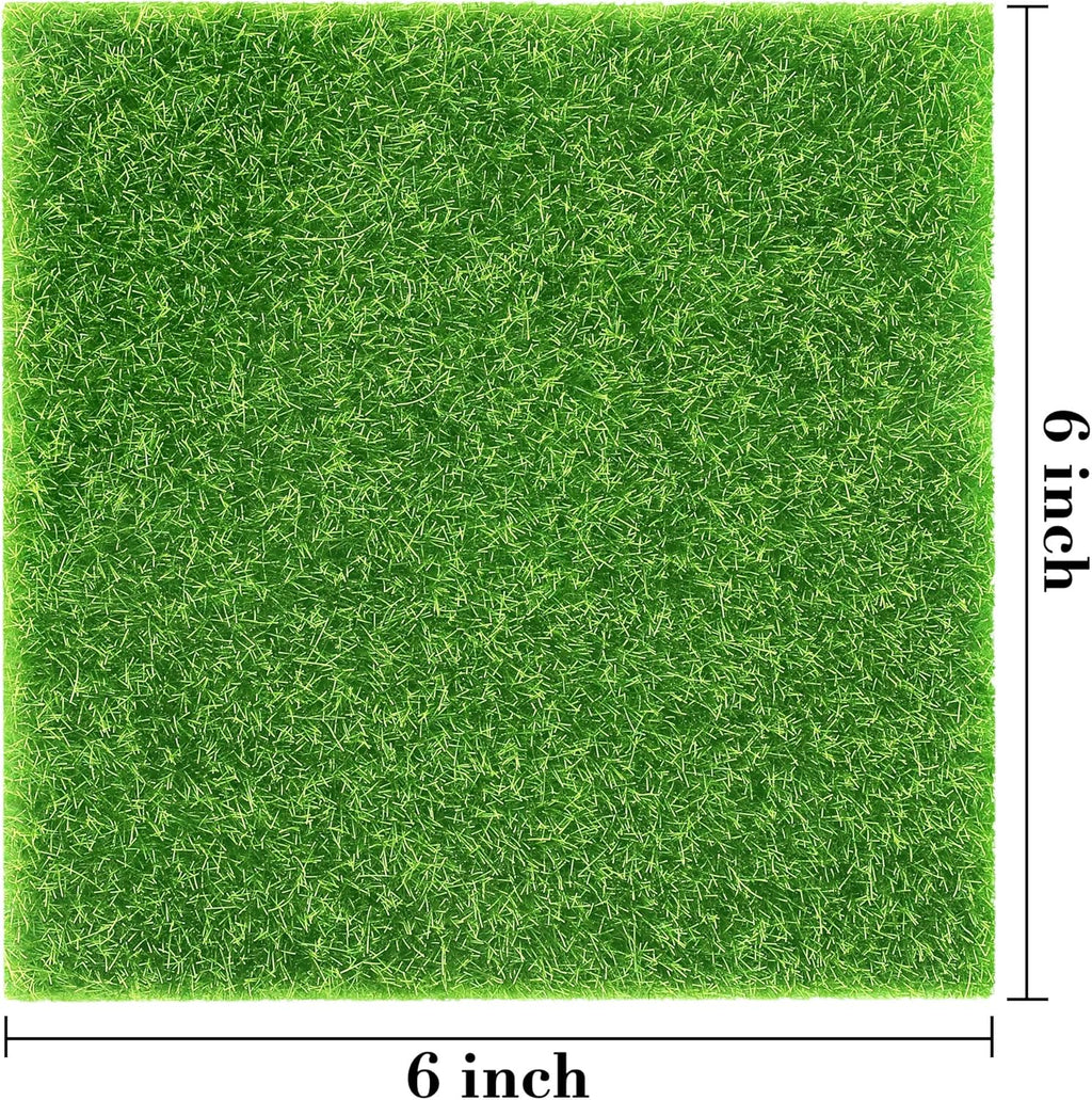 Elcoho 6 Pieces Fake Grass for Crafts Fairy Garden 6 x 6 Inches Artificial Garden Grass for Miniature Ornament Dollhouse DIY Decoration