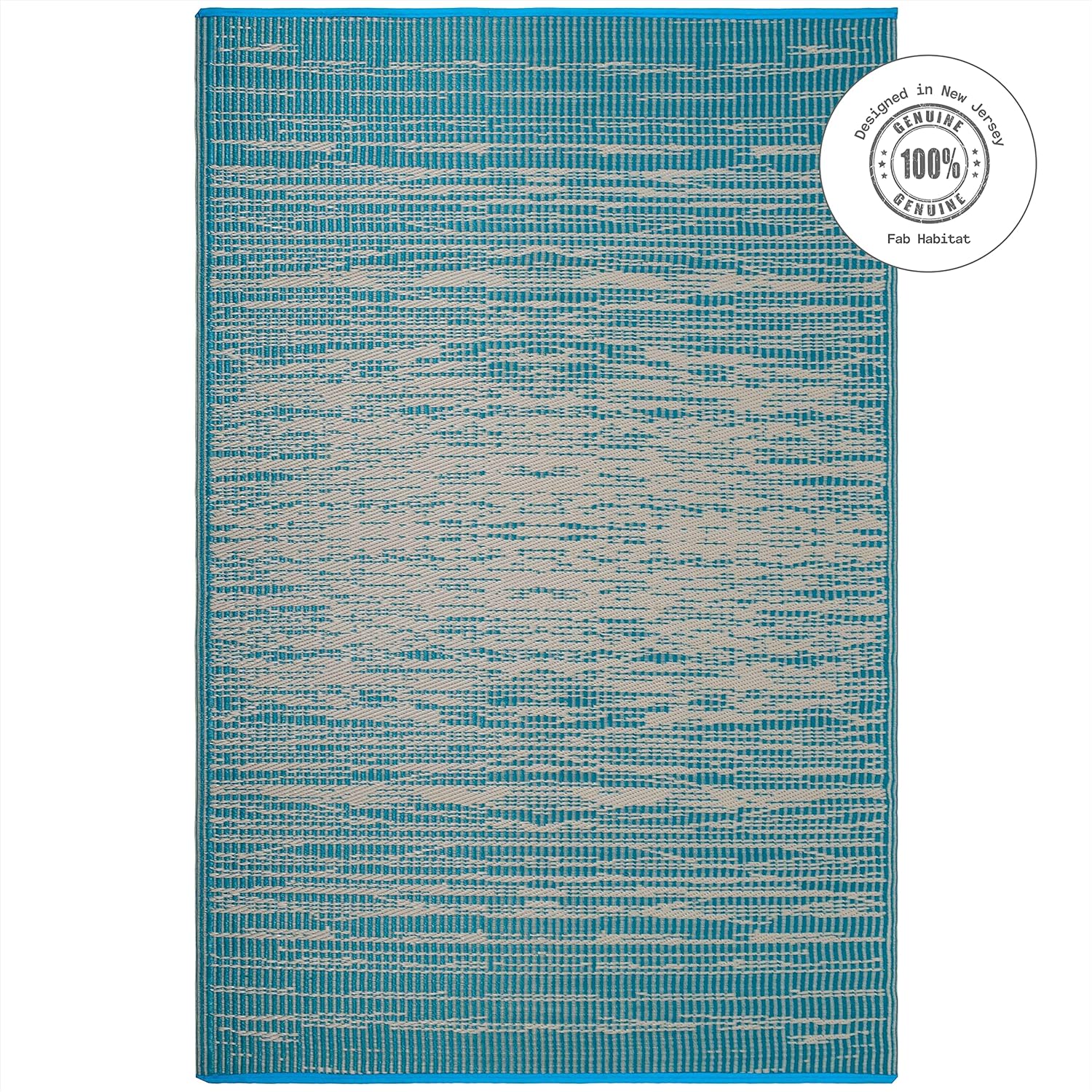 Fab Habitat Outdoor Rug - Waterproof, Fade Resistant, Crease-Free - Premium Recycled Plastic - Distressed Abstract - Porch, Deck, Balcony, Mudroom, Laundry Room, Patio - Brooklyn - Teal - 3 x 5 ft