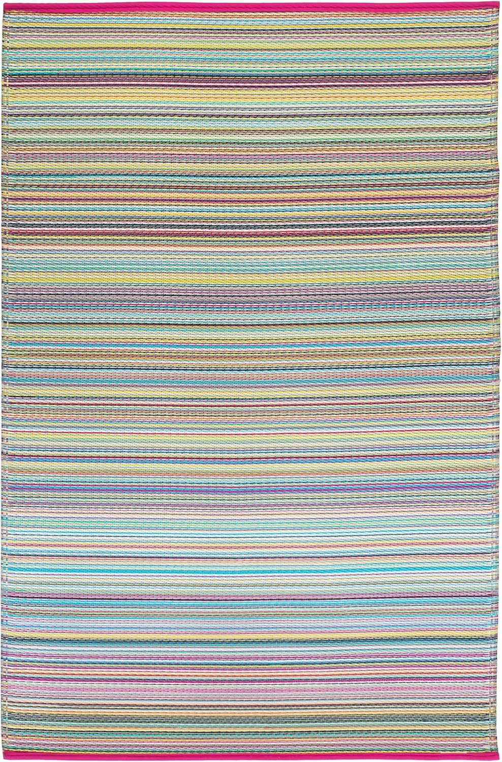 Fab Habitat Outdoor Rug - Waterproof, Fade Resistant, Crease-Free - Premium Recycled Plastic - Striped - Large Patio, Deck, Sunroom, Camping, RV - Cancun - Candy - 6 x 9 ft
