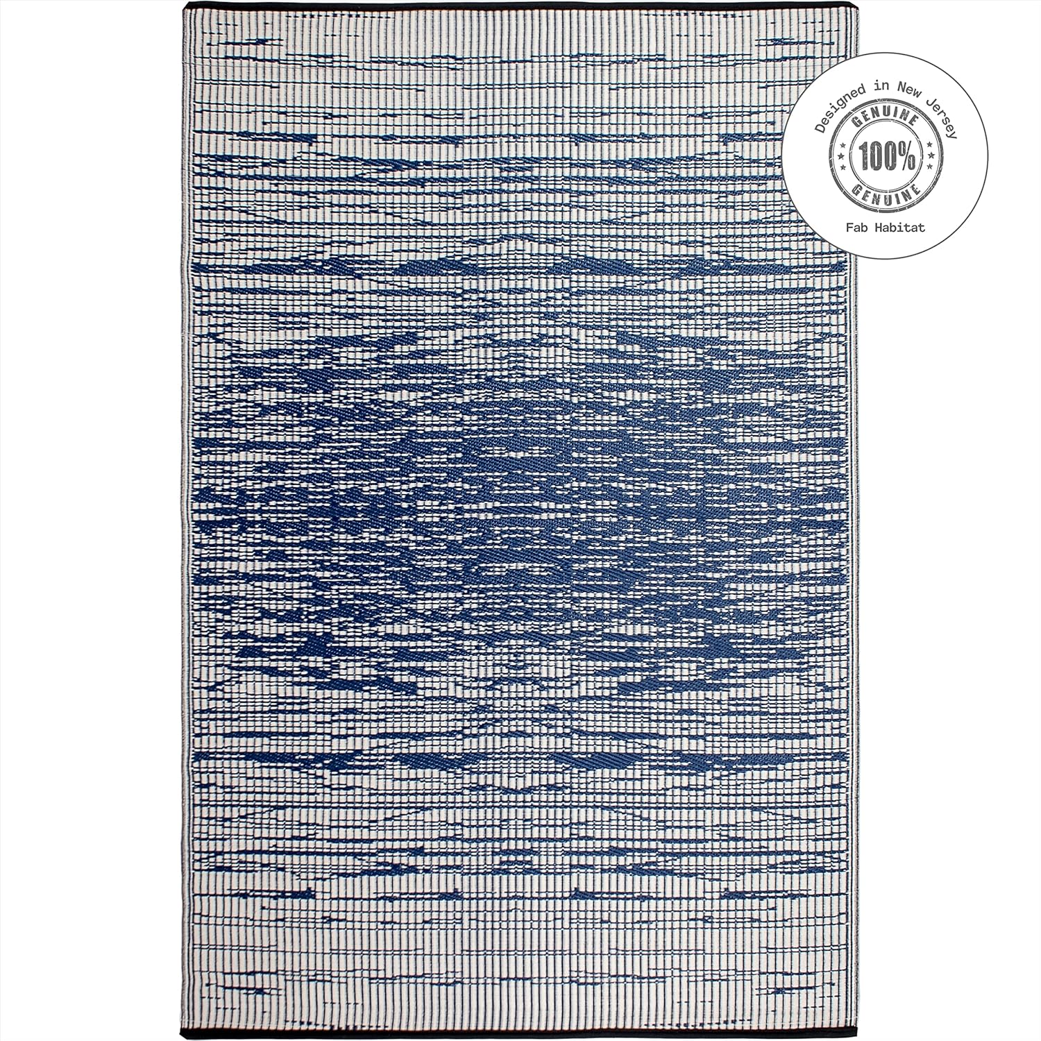Fab Habitat Abstract Distressed Stripes Outdoor Rug - Waterproof, Fade Resistant, Crease-Free, Reversible - Premium Recycled Plastic - Patio Porch Balcony Deck - Brooklyn Blue - 8x10 ft
