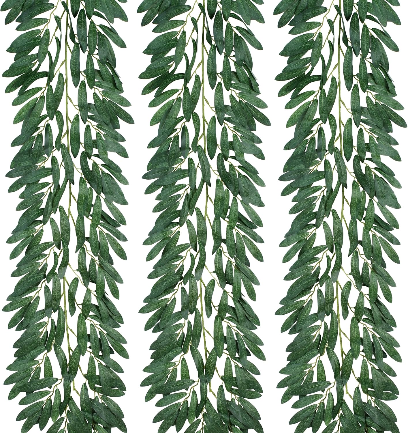3 Strands Odorless Artificial Olive Leaf Vines, 73'' Silk Ivy Vine Garland with Green Leaves, Fake Hanging Plants Greenery Decor for Home, Bedroom, Wall, Party, Wedding Decoration.