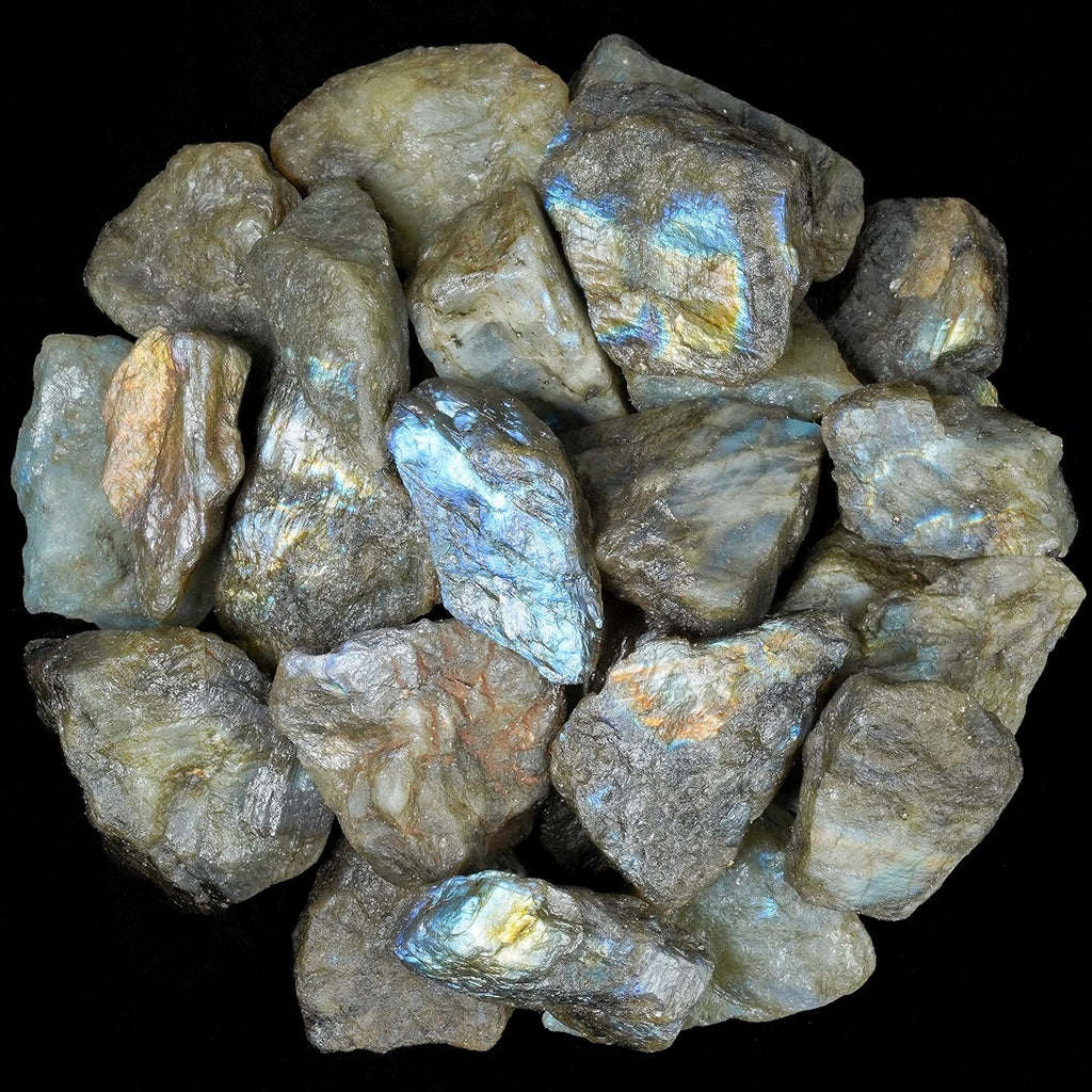 Crocon 1LB Labradorite Rough Bulk Natural Stone Raw Stone Tumbling Cabbing Polishing Mining Chakra Balancing Reiki Healing Good Luck Home Office Decor