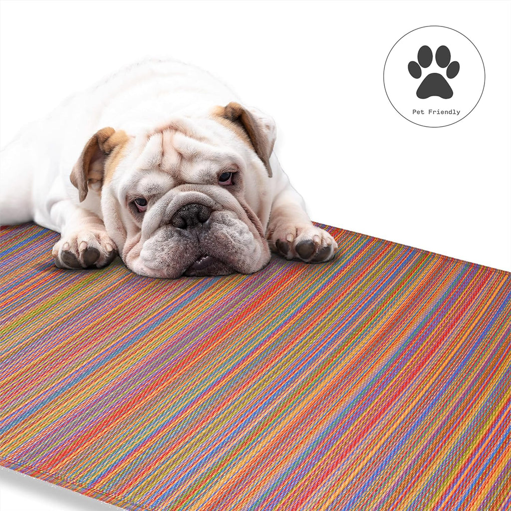 Fab Habitat Outdoor Rug - Waterproof, Fade Resistant, Crease-Free - Premium Recycled Plastic - Striped - Porch, Deck, Balcony, Hallway, Poolside - Cancun - Multicolor - 2.5 x 8 ft Runner