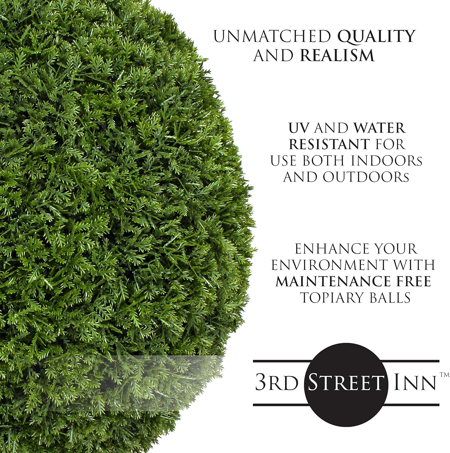 3rd Street Inn Medium Cypress Topiary Ball - Artificial Plant Set - Indoor/Outdoor Wedding Party Decor - Faux Foliage Garden Sphere - Tree and Bush Substitute (11", 2 Pack)