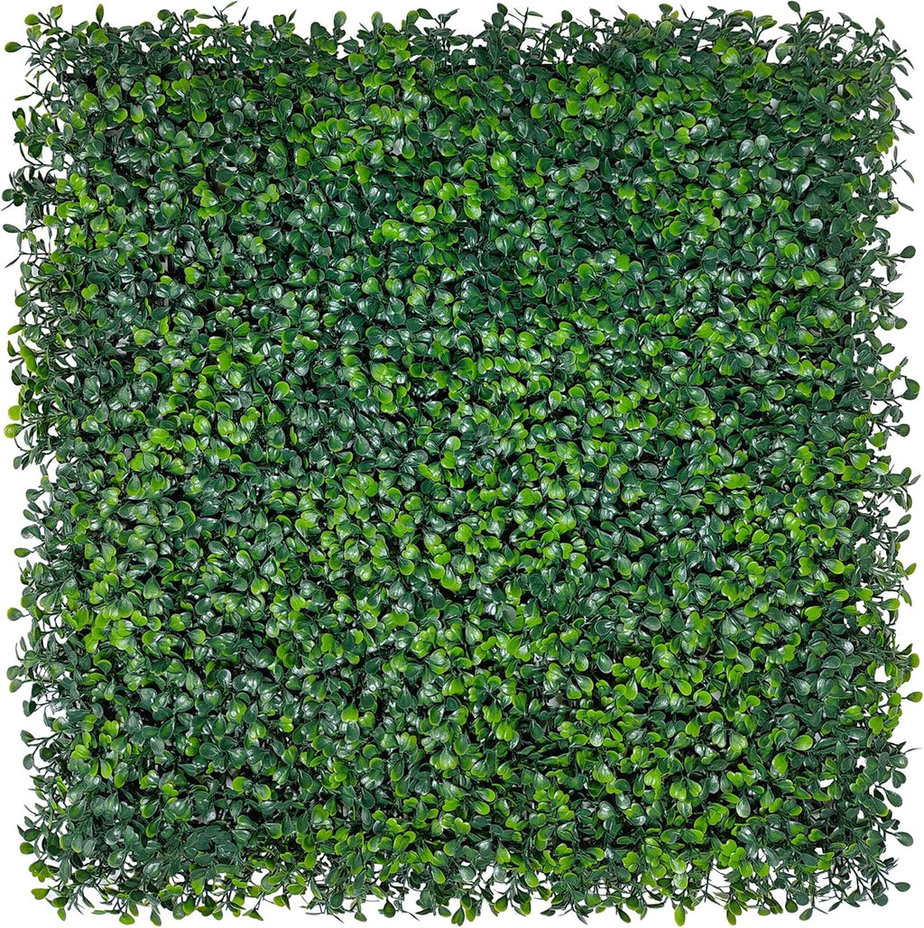 Artificial Grass Wall Backdrop Panels: 10 by 10 in (24 Pcs) UV-Anti Greenery Boxwood Panels for Indoor Outdoor Green Wall Decor & Ivy Fence Covering Privacy