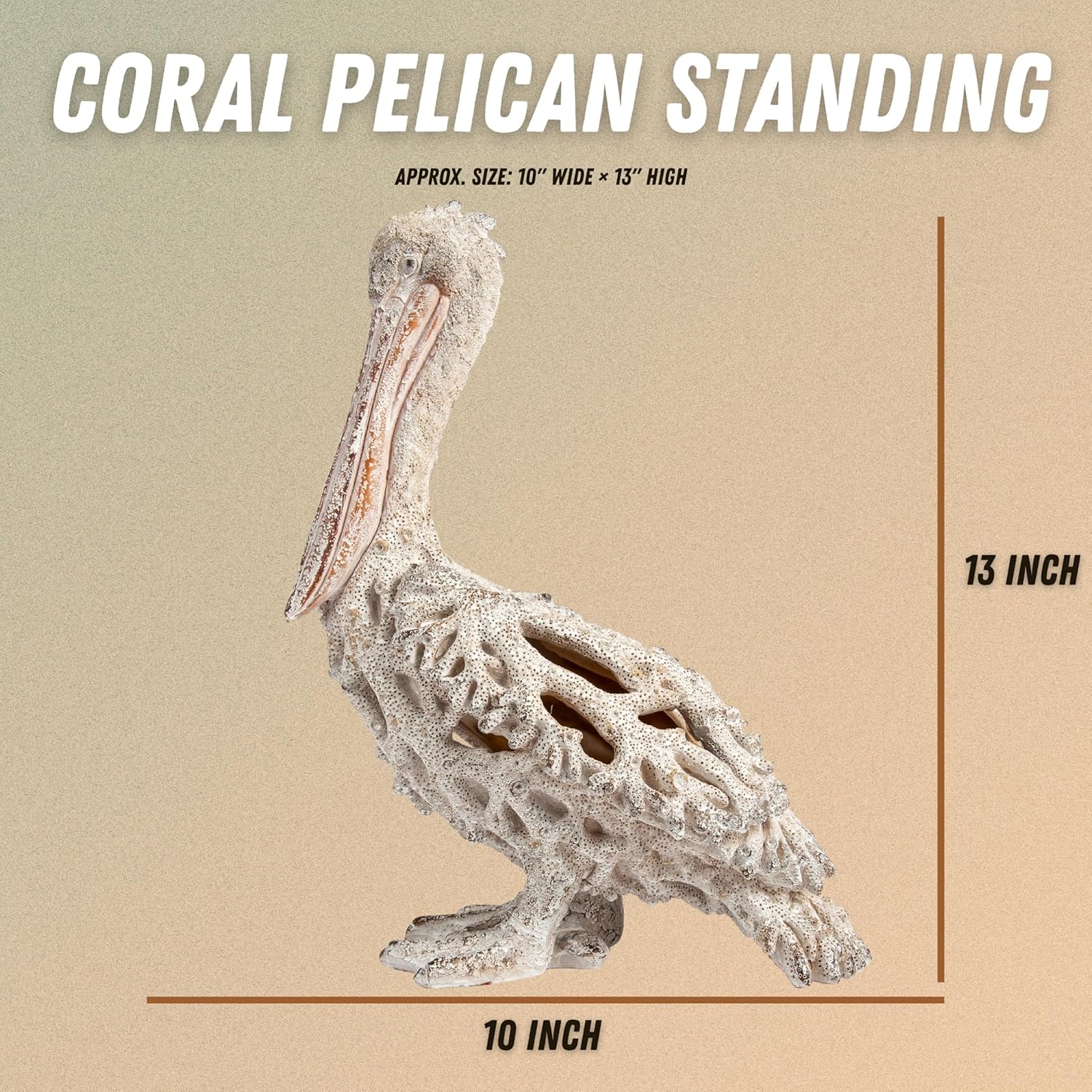 White Pelican Standing Figurine - 13.75” Coral Reef Nautical Decor Coastal Beach Home Accent Ocean Statue for Shelf, Tabletop, or Mantel Display