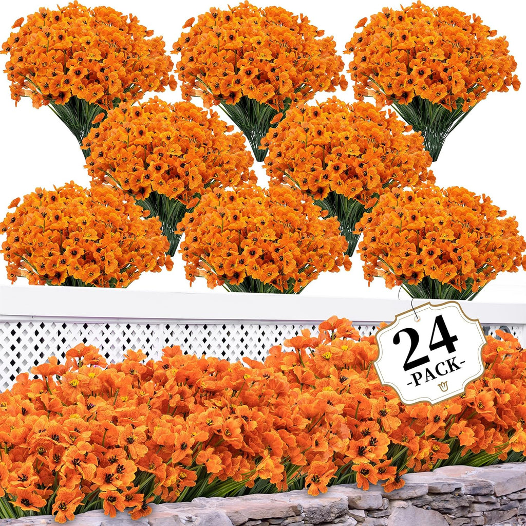 24 Bundles Artificial Mums for Outdoors/Indoors Faux Mums for Outdoor Planters, Fall Flowers Artificial for Decoration Garden Porch Window Box Home Wedding Farmhouse