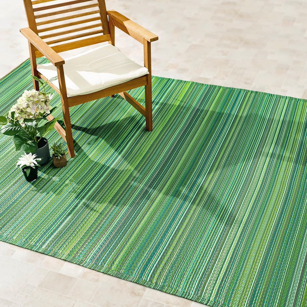 Fab Habitat Outdoor Rug - Waterproof, Fade Resistant, Crease-Free - Premium Recycled Plastic - Striped - Large Patio, Deck, Sunroom, Camping, RV - Cancun - Green - 6 x 9 ft