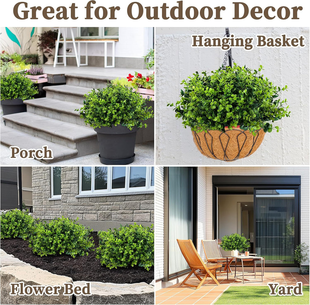 20 Bundles Artificial Greenery Boxwood Plants, Fake Plant for Garden Porch, Window Box, Home Wedding, Farmhouse, and Indoor Outdoor Decoration