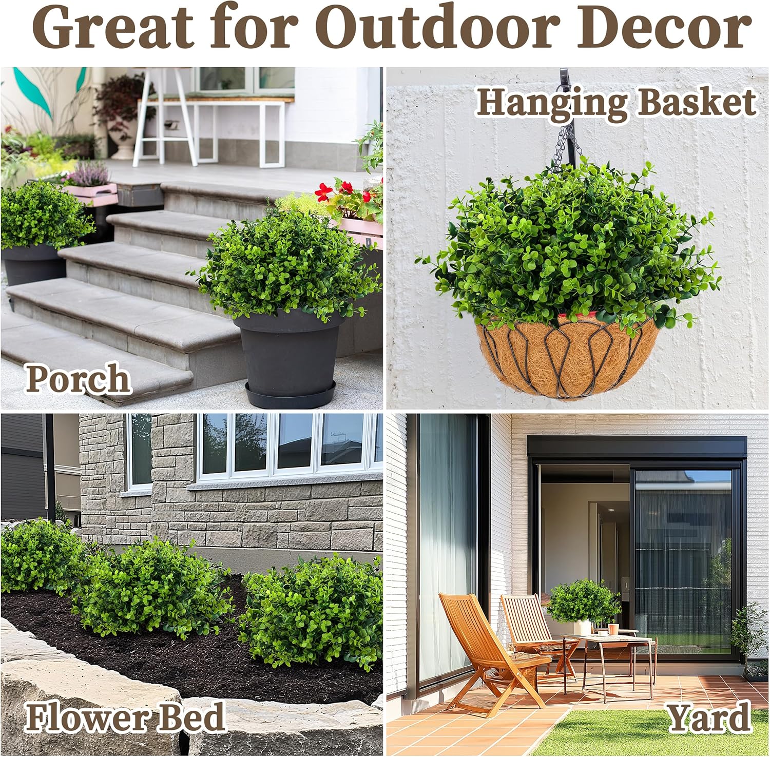 20 Bundles Artificial Greenery Boxwood Plants, Fake Plant for Garden Porch, Window Box, Home Wedding, Farmhouse, and Indoor Outdoor Decoration