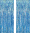 BRAVESHINE Light Blue Tinsel Foil Fringe Curtains - 2Pcs 3.2x8.2 ft Metallic Holiday Streamers Backdrop for Christmas/Winter’s Snowflake/Frozen/Birthdays/Mermaid/Bachelorette/Engagement Party Decor