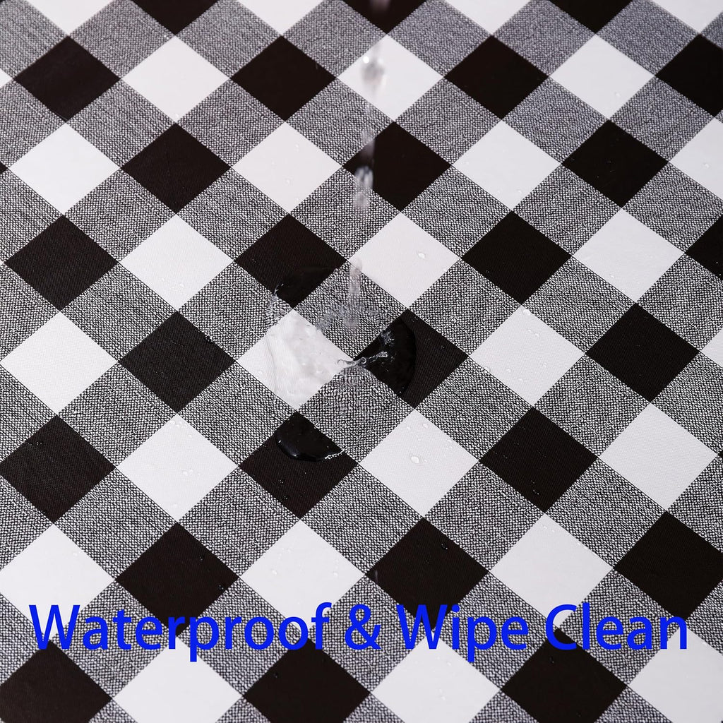 Heavy Duty Vinyl Tablecloth with Flannel Backing Waterproof Oil-Proof Plastic Table Cloth Stain-Resistant Wipeable Rectangle or Square Table Cover for Indoor and Outdoor (Black Checkered, 52x70 Inch)