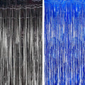 Foil Fringe Curtain Party Decorations - Black Blue Metallic Tinsel Photo Booth Backdrop Party Steamers Curtains for Birthdays Christmas New Years Homecoming Decoration