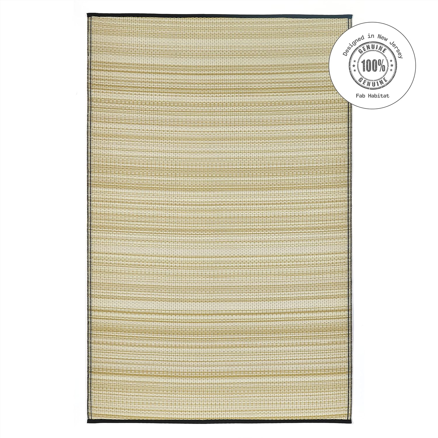 Fab Habitat Striped Neutral Outdoor Rug - Waterproof, Fade Resistant, Crease-Free, Reversible - Premium Recycled Plastic - Patio Porch Balcony Deck - Cancun Shadow SandBlack - 8x10 ft