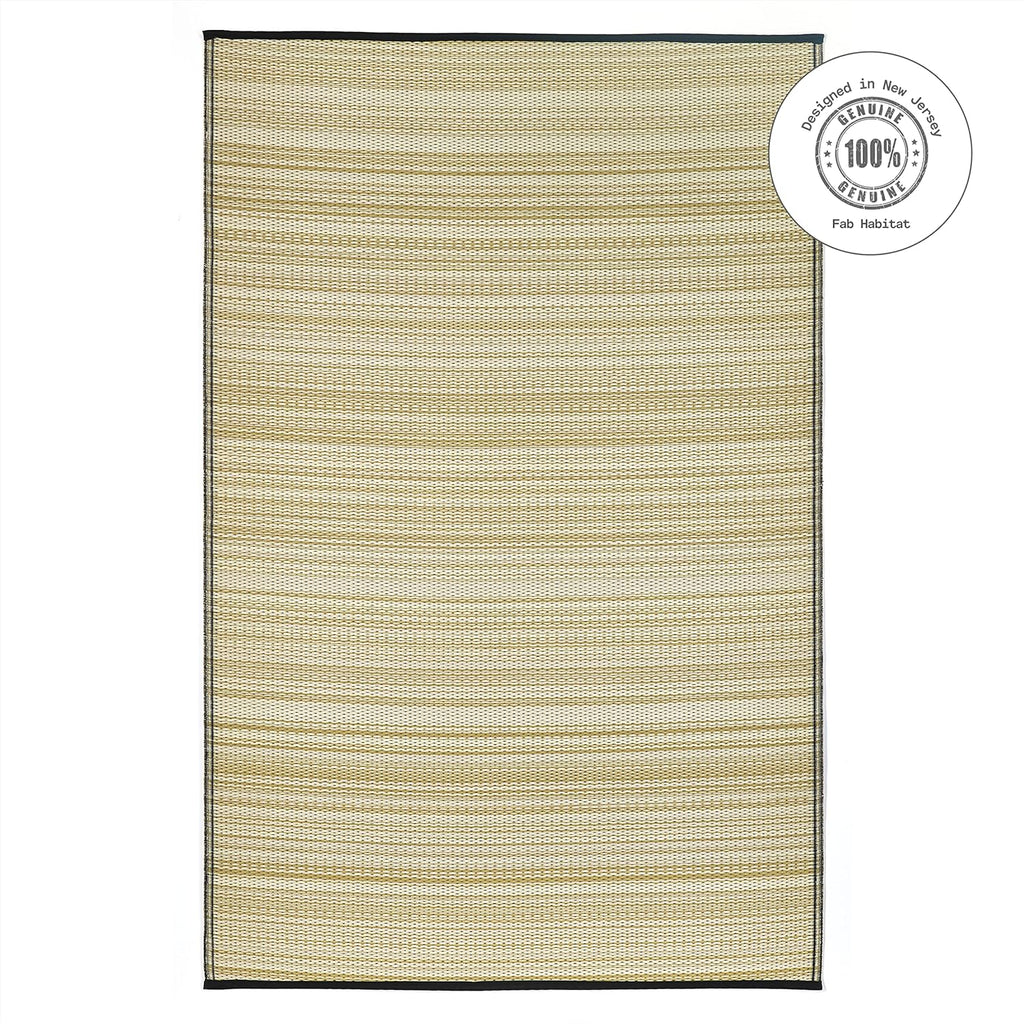 Fab Habitat Outdoor Rug - Waterproof, Fade Resistant, Crease-Free - Premium Recycled Plastic - Striped - Porch, Deck, Balcony, Mudroom, Laundry Room, Patio - Cancun Shadow - Sand & Black - 3 x 5 ft
