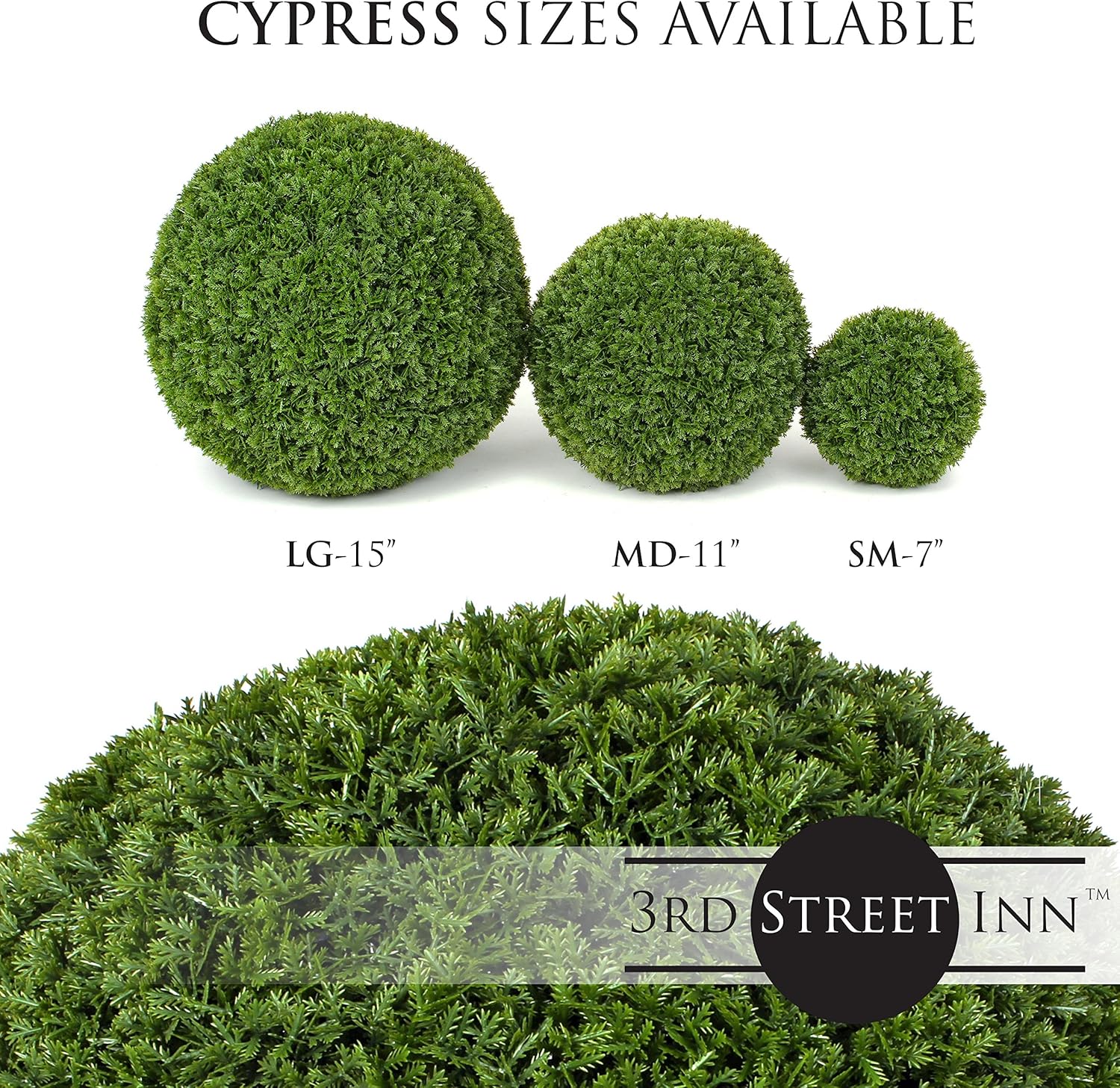 3rd Street Inn XL Cypress Topiary Ball - Artificial Plant Set - Indoor/Outdoor Wedding Party Decor - Faux Foliage Garden Sphere - Tree and Bush Substitute (19", 2 Pack)