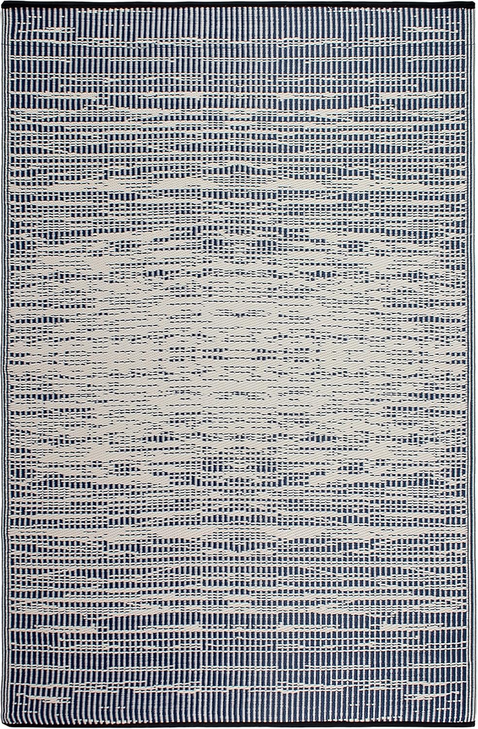 Fab Habitat Outdoor Rug - Waterproof, Fade Resistant, Crease-Free, Reversible - Premium Recycled Plastic - Distressed Abstract Stripes - Patio, Porch, Deck, Balcony - Brooklyn - Blue - 5 x 8 ft