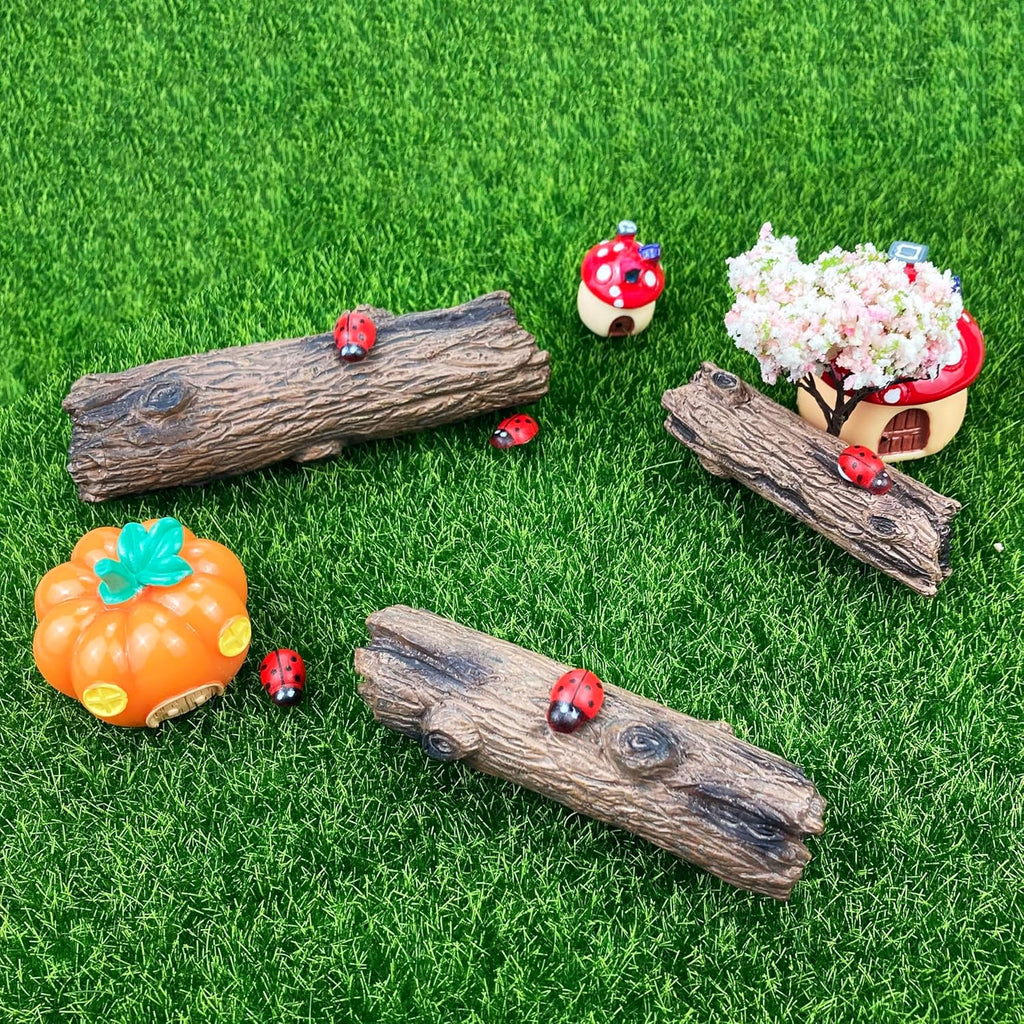 7Pcs Artificial Tree Stumps and Miniature Fake Stone Rocks for Micro Landscape Decor Resin Moss Terrariums Bonsai Decor