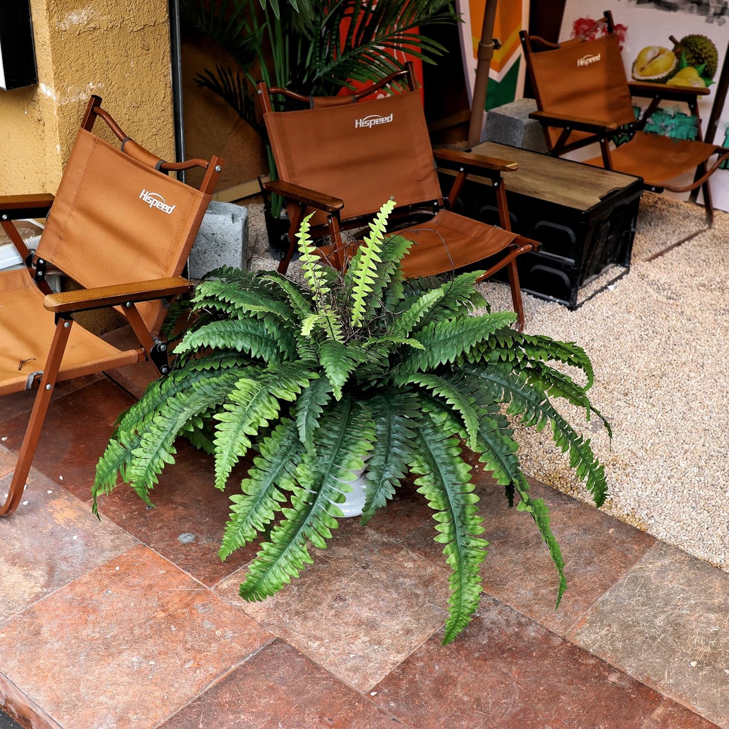 Large Artificial Ferns for Outdoor 47" Fake Boston Fern 60 Fronds Faux Ferns Plant Silk Greenery for Indoors Home Garden Porch Windowsill Decor (1 Stem)