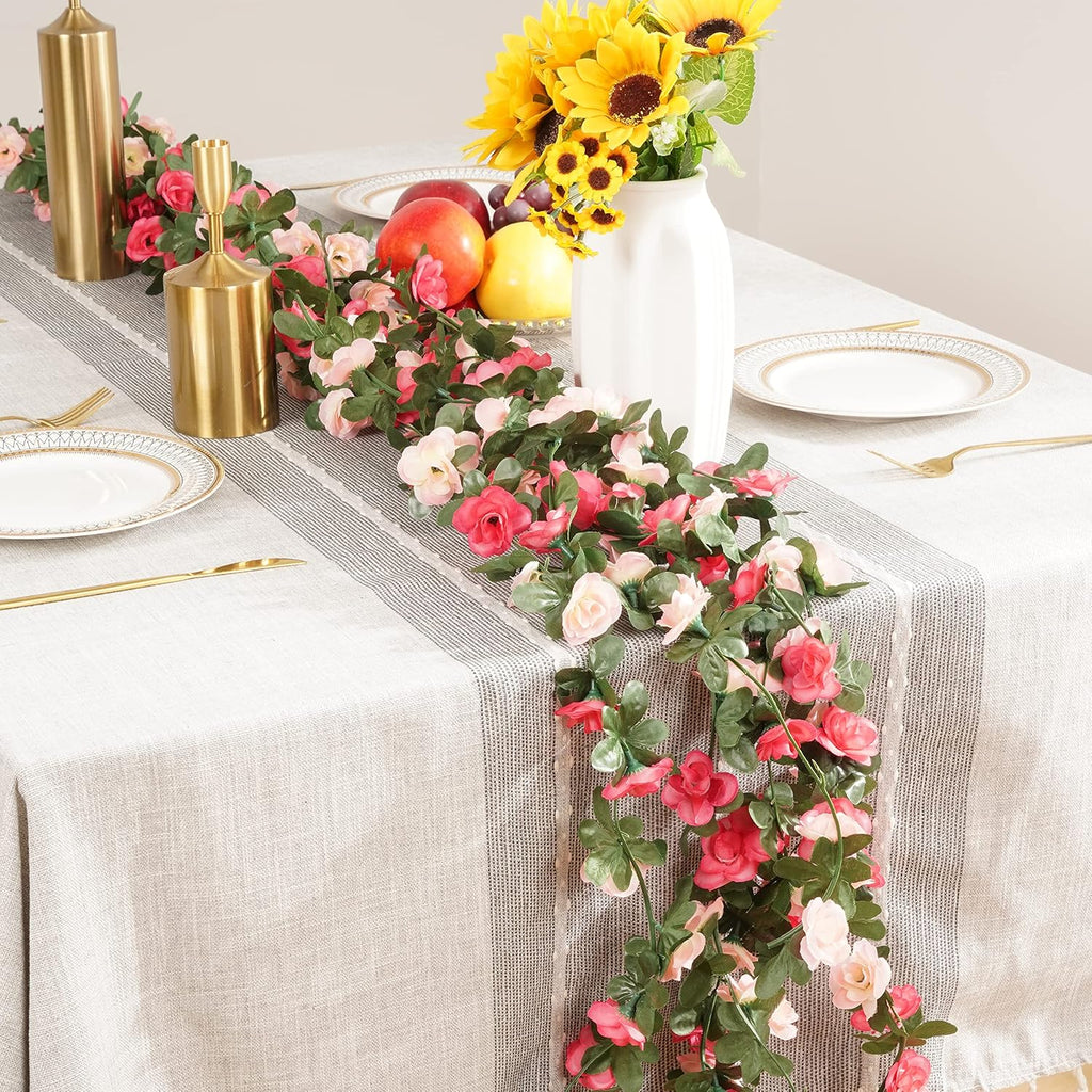 BLEUM CADE 12Pcs 98.4Ft Flower Garland Artificial Rose Vines for Bedroom, Cute Fake Hanging Flower Vines Floral Garland Decorations for Wedding Party Wall Room Decor Aesthetic