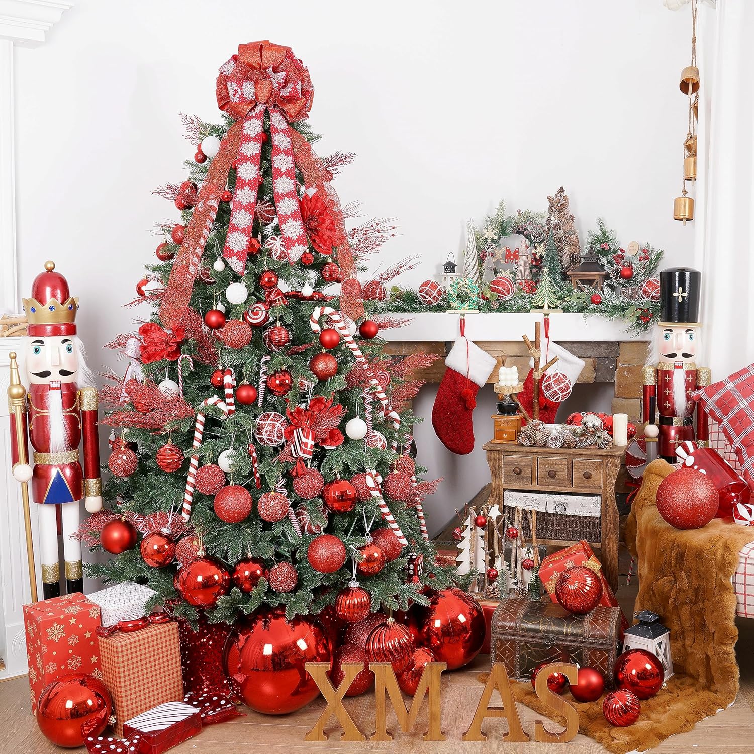 Christmas Glitter Twigs 24pcs Artificial Pine Tree Picks for Christmas Tree Ornaments fillers, DIY Xmas Wreath, Crafts, Garland, Holiday, Party, Wedding and Home Decoration (Red)