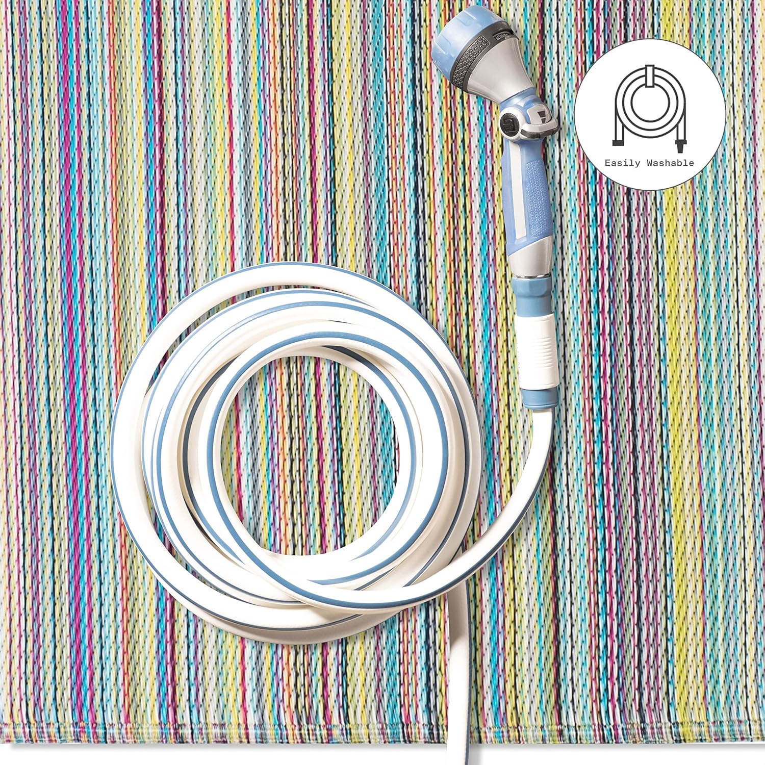 Fab Habitat Outdoor Rug - Waterproof, Fade Resistant, Crease-Free - Premium Recycled Plastic - Striped - Porch, Deck, Balcony, Mudroom, Laundry Room, Patio - Cancun - Candy - 2.5 x 8 ft Runner
