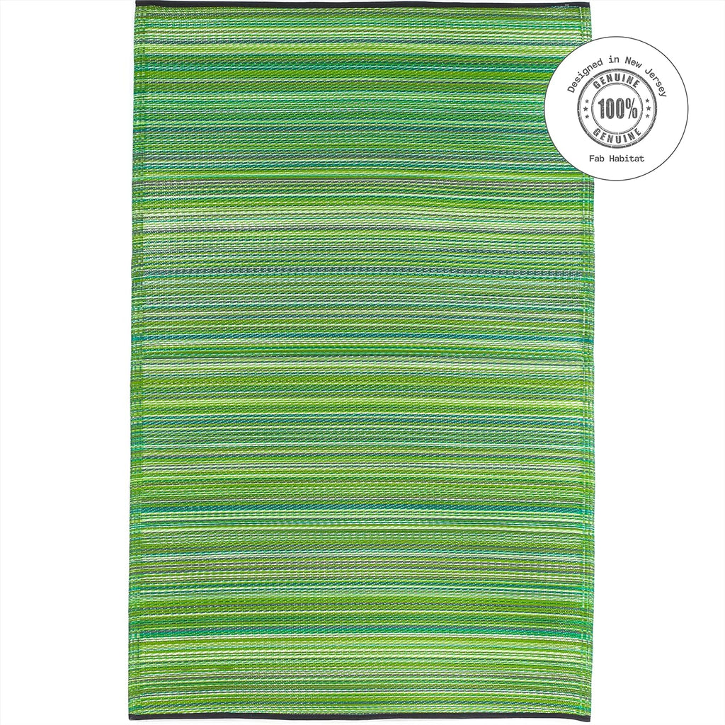 Fab Habitat Outdoor Rug - Waterproof, Fade Resistant, Crease-Free - Premium Recycled Plastic - Striped - Patio, Porch, Deck, Balcony - Cancun - Green - 5 x 8 ft