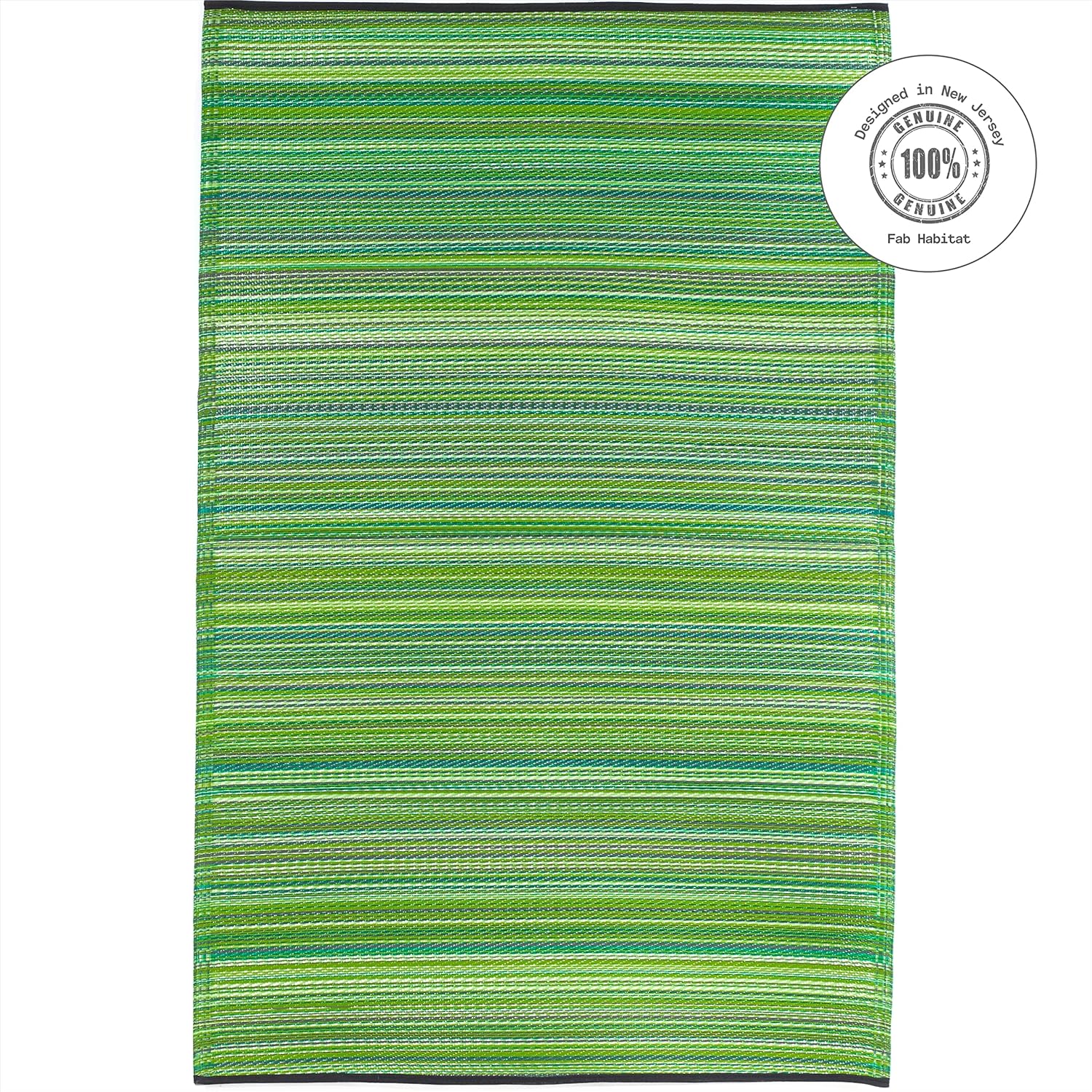 Fab Habitat Striped Outdoor Rug - Waterproof, Fade Resistant, Crease-Free, Reversible - Premium Recycled Plastic - Patio Porch Balcony Deck - Cancun Green - 8x10 ft