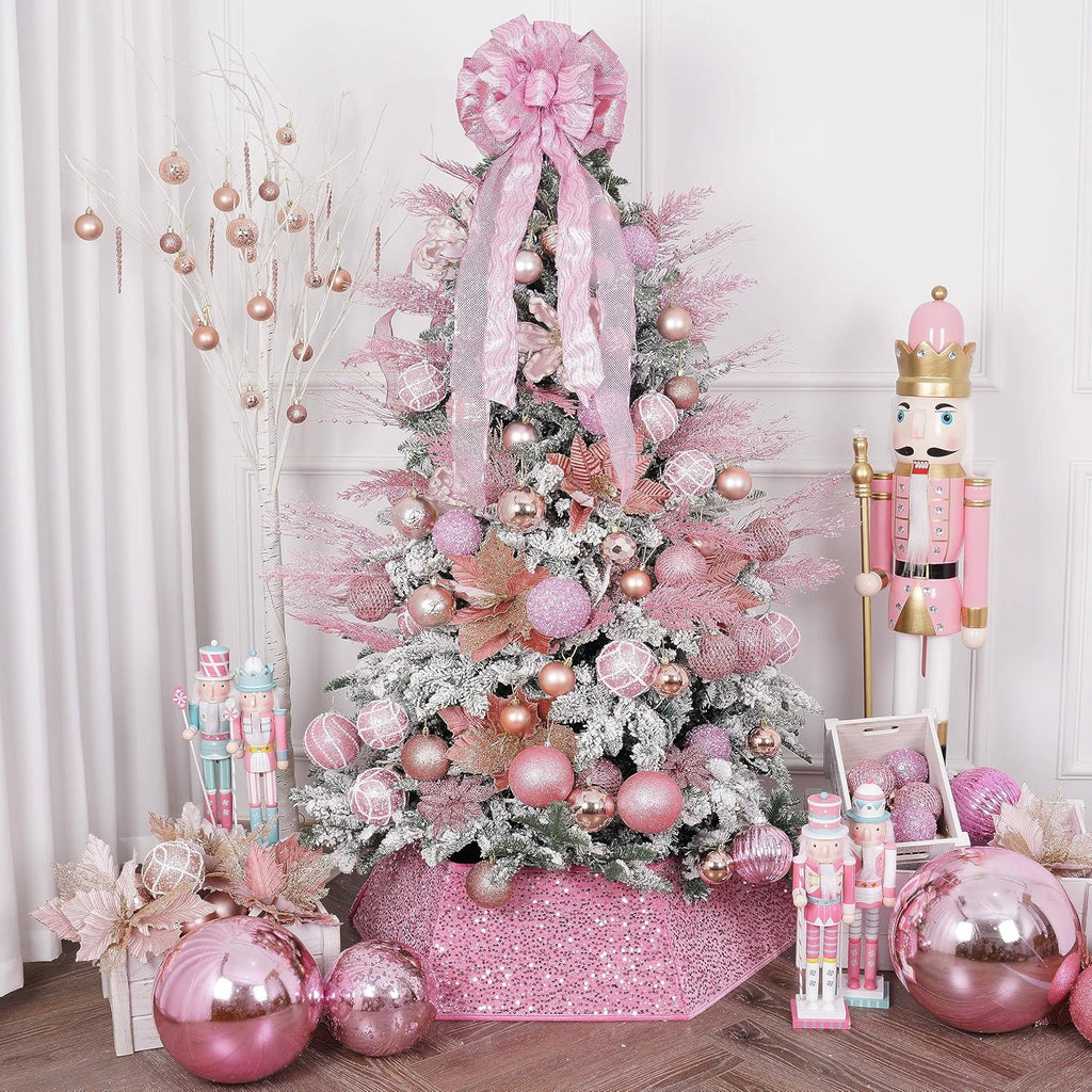 Christmas Glitter Stems 24pcs Artificial Pine Tree Picks for Christmas Tree Ornaments fillers, DIY Xmas Wreath, Crafts, Garland, Holiday, Party, Wedding and Home Decoration (Pink)