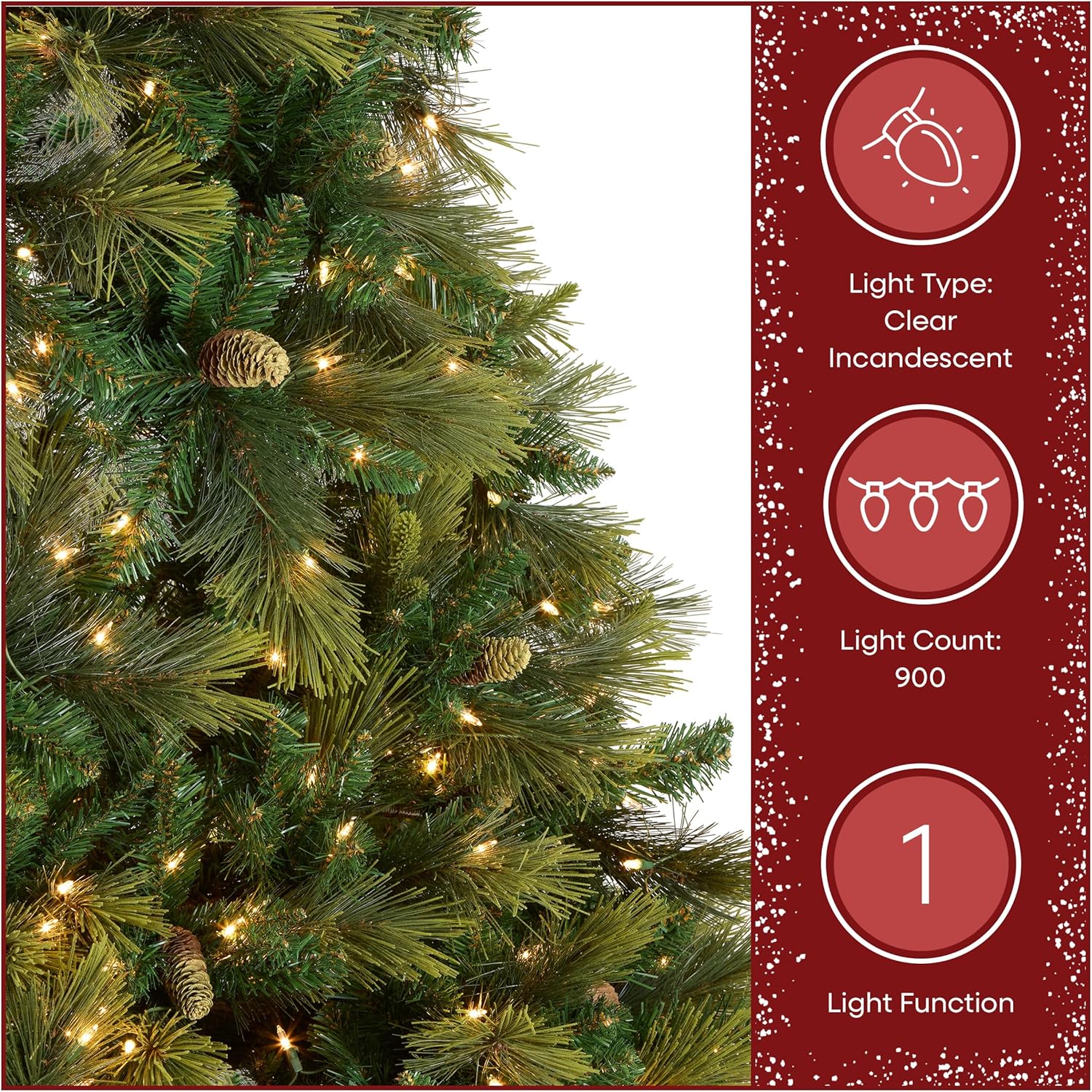 National Tree Company 9 ft Pre-Lit Carolina Pine Full Artificial Christmas Tree, 900 Clear Lights, 2,347 Tips, Includes Stand, Green