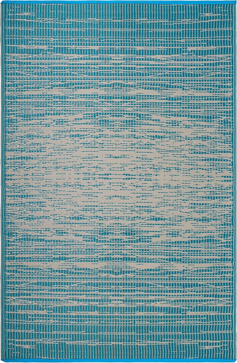 Fab Habitat Outdoor Rug - Waterproof, Fade Resistant, Crease-Free - Premium Recycled Plastic - Distressed Abstract - Porch, Deck, Balcony, Mudroom, Laundry Room, Patio - Brooklyn - Teal - 3 x 5 ft