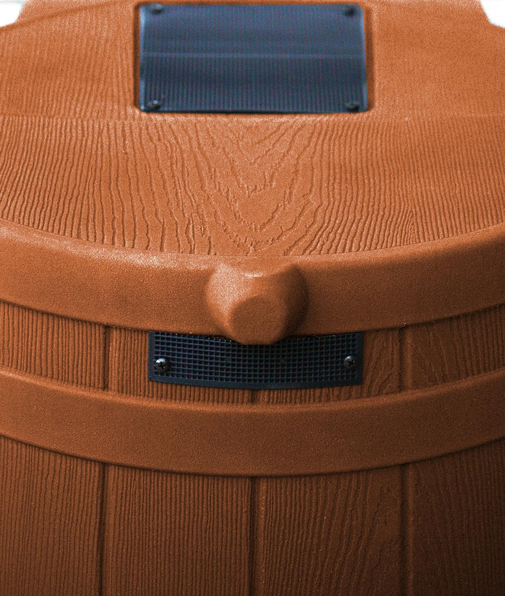 Good Ideas Rain Wizard 50 Gallon Plastic Rain Barrel for Outdoor Rainwater Collection and Storage Features a Metal Spigot and Flat Back Design, Terra Cotta