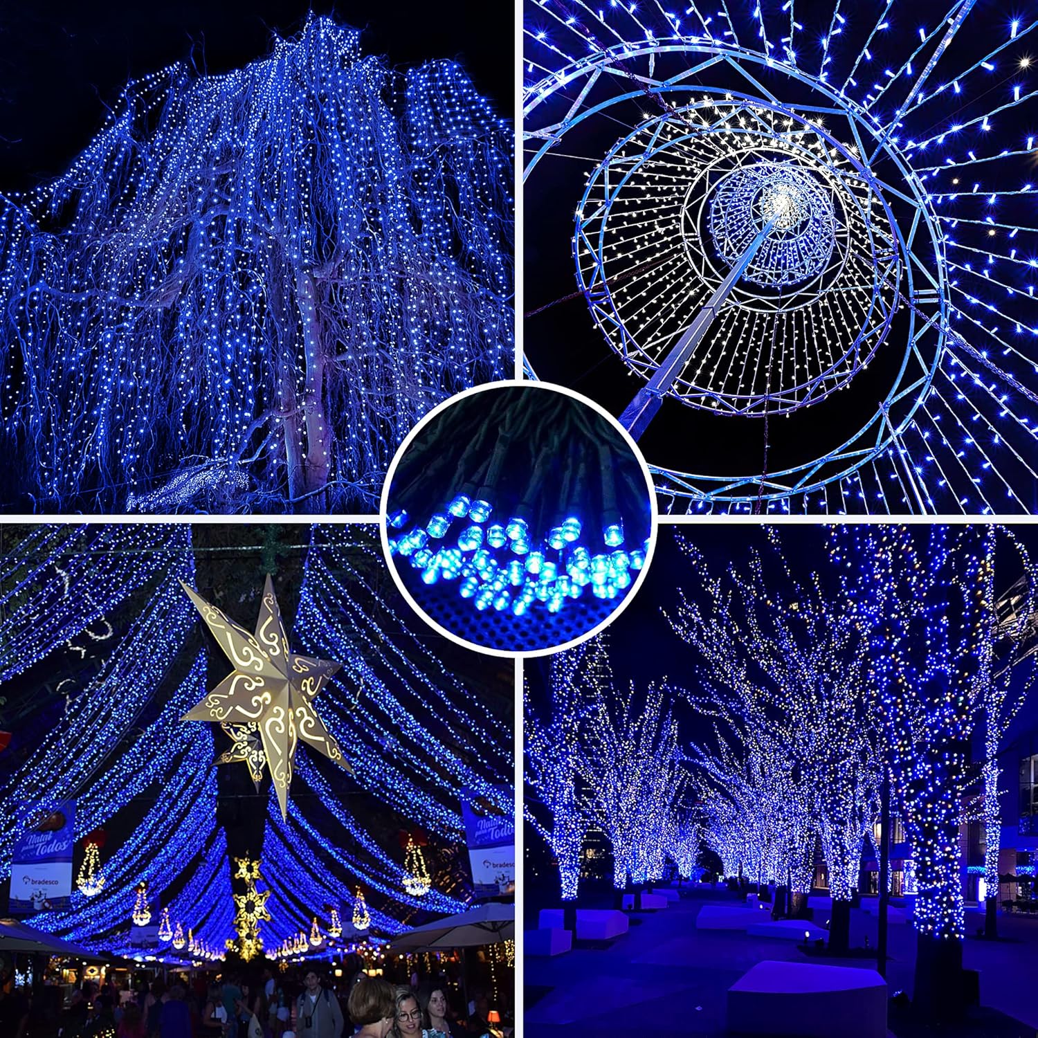 AmyHomie Blue Christmas Lights, 108Ft 300LED Halloween String Lights Outdoor Waterproof, End-to-End Indoor Fairy Decorative Lights for Wedding, Party, Christmas Decor