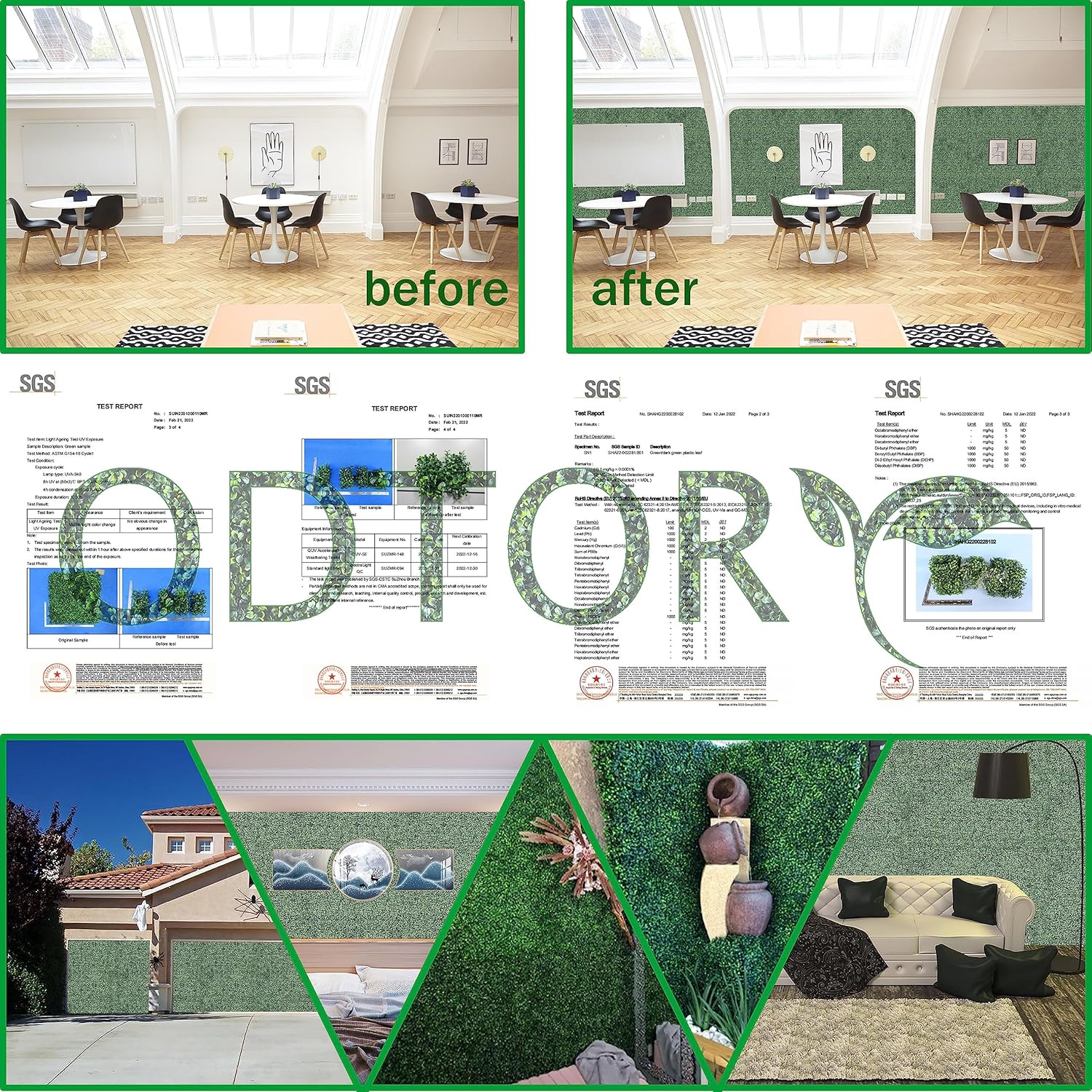 Artificial Grass Wall Backdrop Panels: 10 by 10 in (8 Pcs) UV-Anti Greenery Boxwood Panels for Indoor Outdoor Green Wall Decor & Ivy Fence Covering Privacy