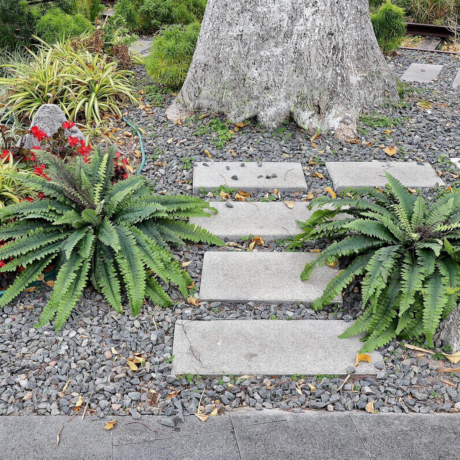 Large Artificial Ferns for Outdoor 47" Fake Boston Fern 60 Fronds Faux Ferns Plant Silk Greenery for Indoors Home Garden Porch Windowsill Decor (1 Stem)