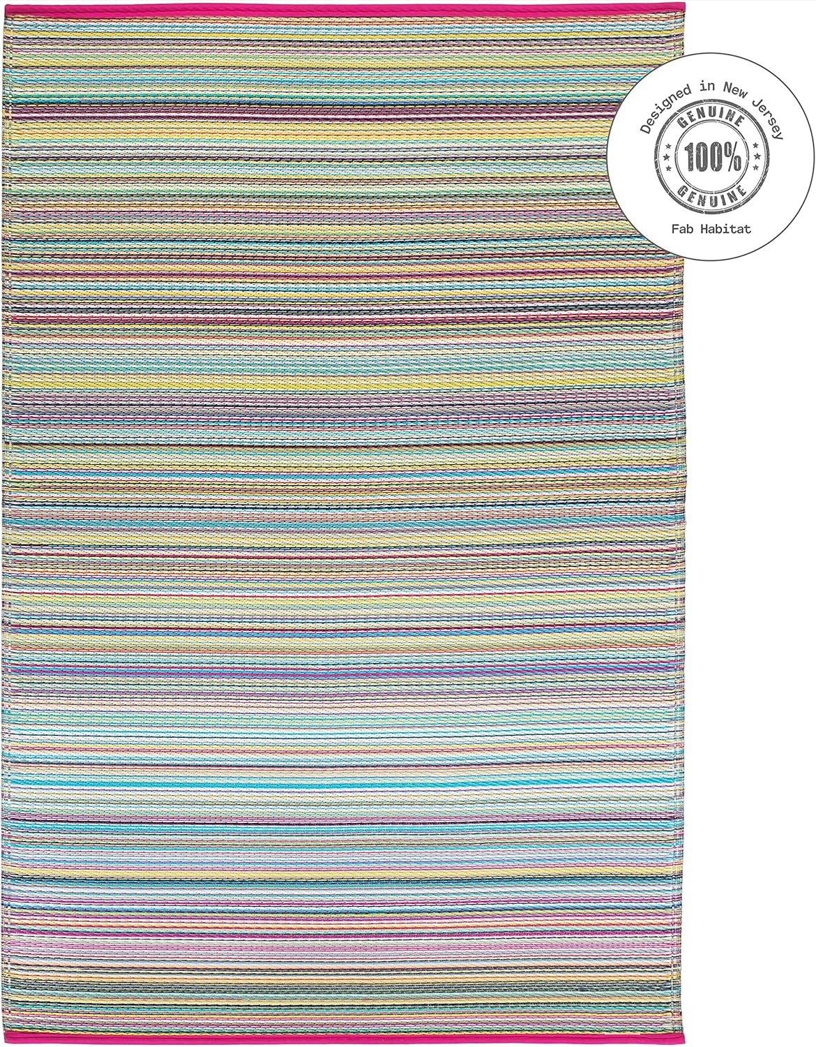 Fab Habitat Outdoor Rug - Waterproof, Fade Resistant, Crease-Free - Premium Recycled Plastic - Striped - Patio, Deck, Porch, Balcony, Laundry Room - Cancun - Candy - 4 x 6 ft