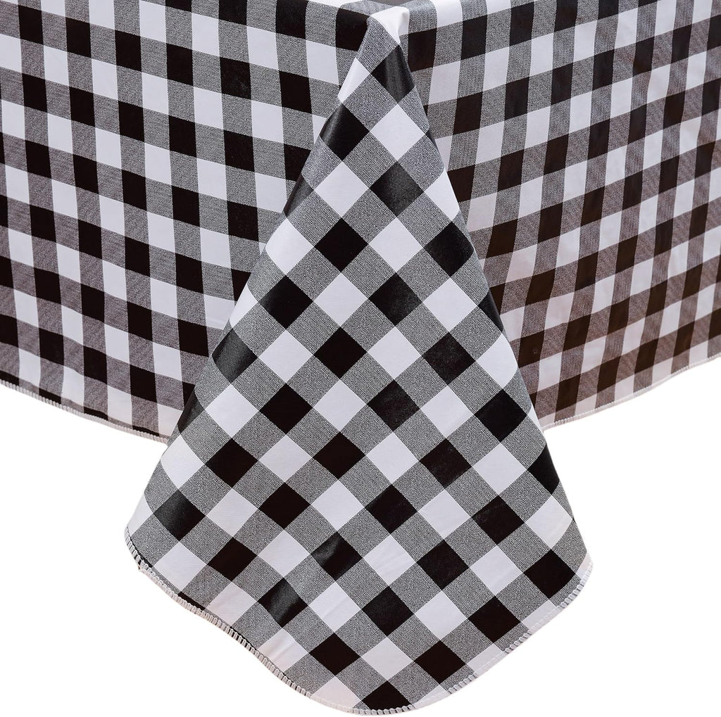 Heavy Duty Vinyl Tablecloth with Flannel Backing Waterproof Oil-Proof Plastic Table Cloth Stain-Resistant Wipeable Rectangle or Square Table Cover for Indoor and Outdoor (Black Checkered, 60x102 Inch)