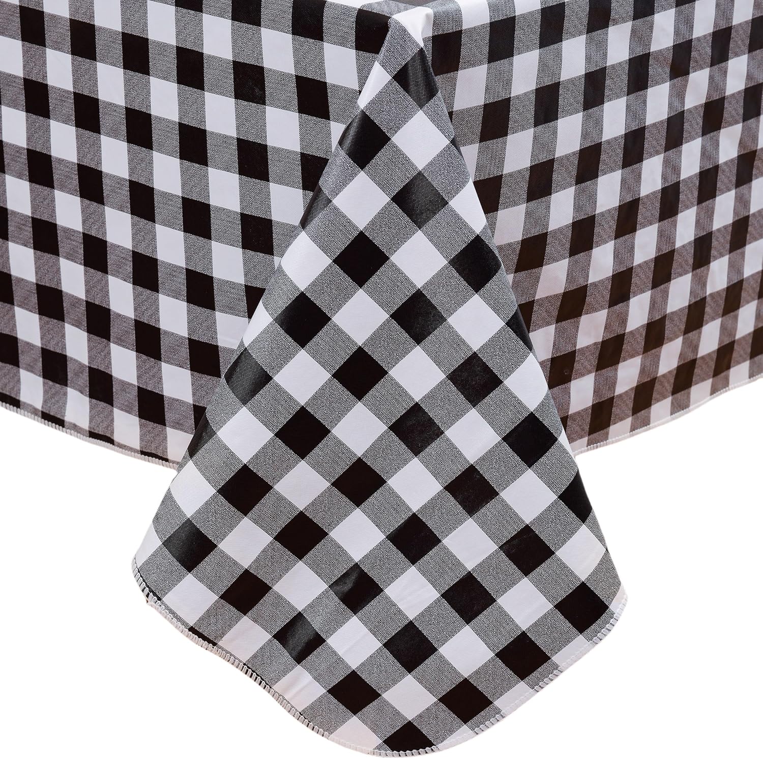 Heavy Duty Vinyl Tablecloth with Flannel Backing Waterproof Oil-Proof Plastic Table Cloth Stain-Resistant Wipeable Rectangle or Square Table Cover for Indoor and Outdoor (Black Checkered, 60x102 Inch)