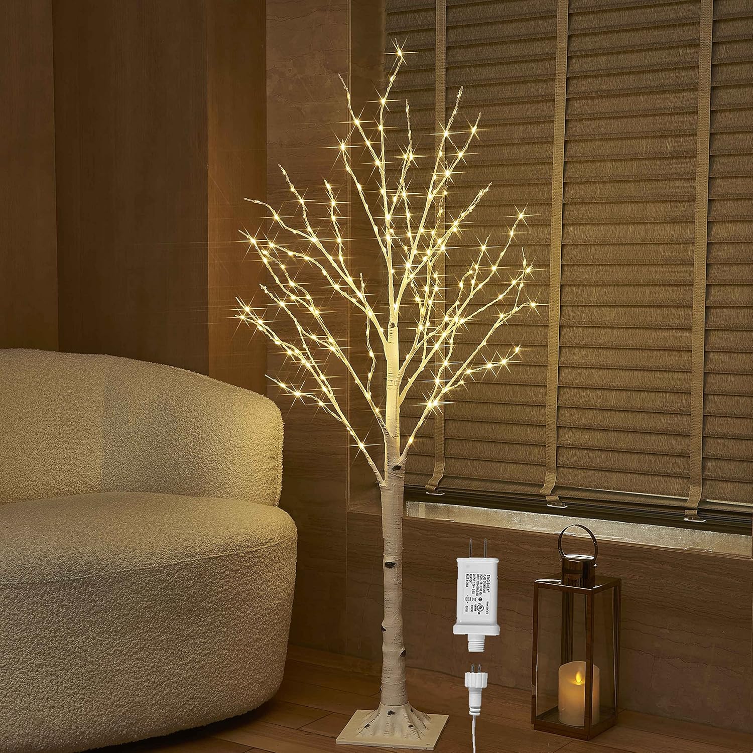BAOLITVINE Birch Tree with Lights 4FT 200 Fairy Lights, Lighted Trees for Home Fireplace Room Party Thanksgiving Christmas Decoration Inside Outdoor