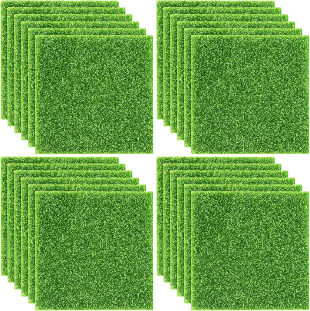 Elcoho 24 Pieces Fake Grass for Crafts Fairy Garden 6 x 6 Inches Artificial Garden Grass for Miniature Ornament Dollhouse DIY Decoration