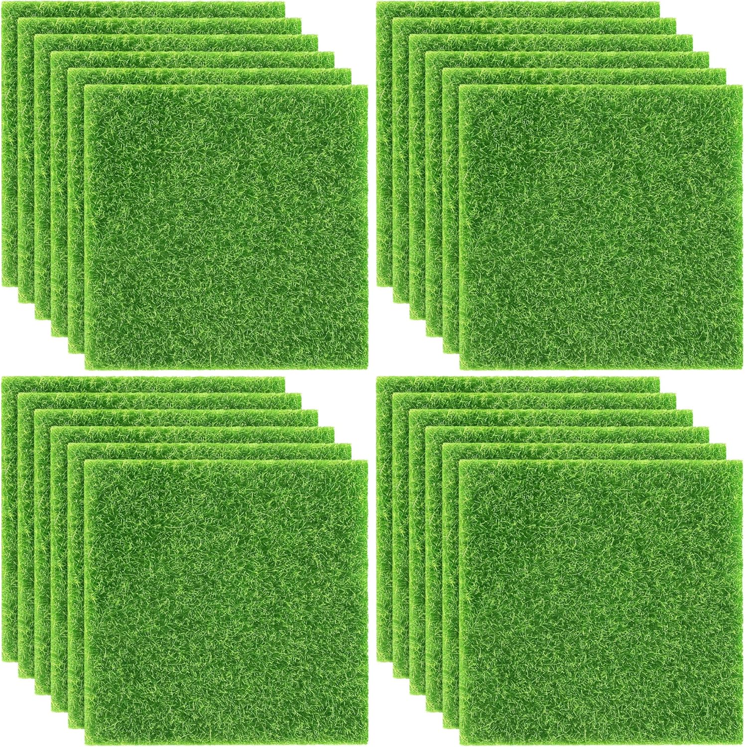 Elcoho 24 Pieces Fake Grass for Crafts Fairy Garden 6 x 6 Inches Artificial Garden Grass for Miniature Ornament Dollhouse DIY Decoration