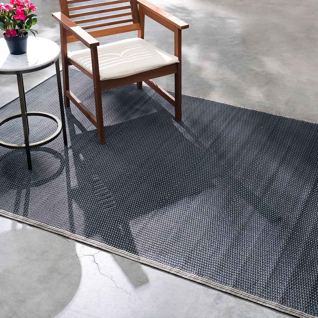 Fab Habitat Outdoor Rug - Waterproof, Fade Resistant, Crease-Free - Premium Recycled Plastic - Striped - Porch, Deck, Balcony, Mudroom, Laundry Room, Patio - Cancun Shadow - Sand & Black - 3 x 5 ft