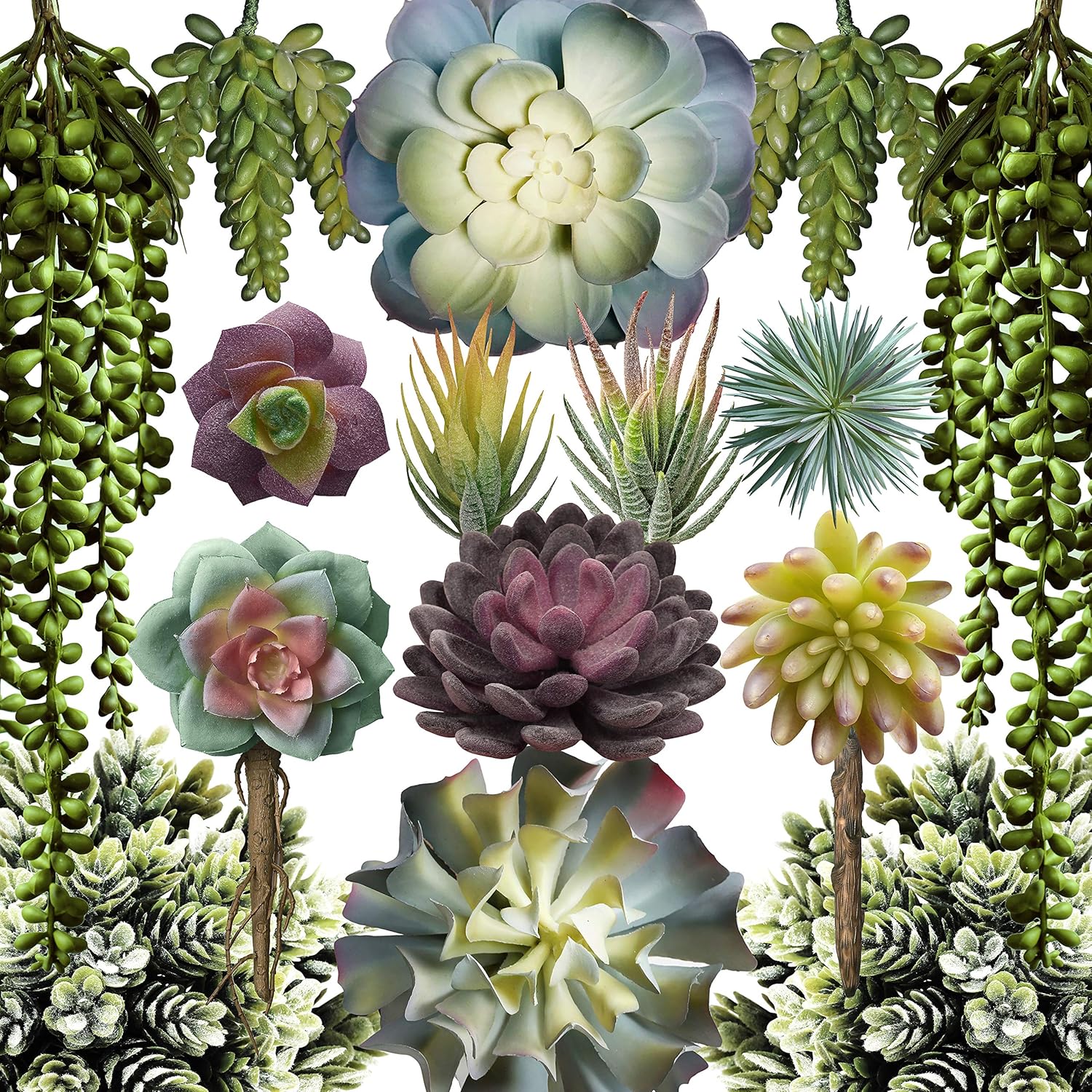 Artificial Succulents - 15 Pack - Premium Unpotted Succulent Plants Artificial - Realistic Textured Succulents - Fake Succulent Plants for DIY - Feaux Faux Cactus Plant Bulk