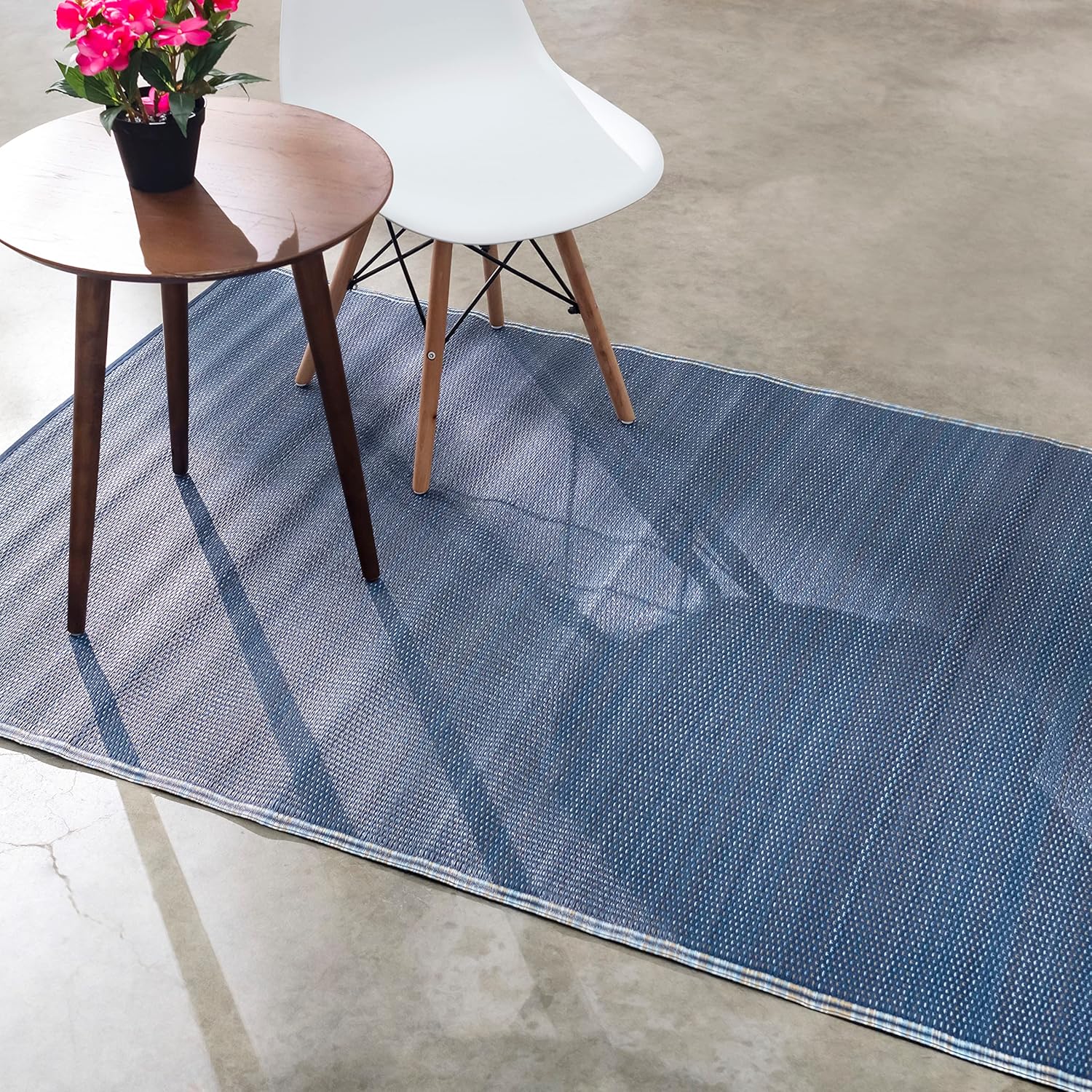 Fab Habitat Outdoor Rug - Waterproof, Fade Resistant, Crease-Free - Premium Recycled Plastic - Striped - Patio, Deck, Porch, Balcony, Laundry Room - Cancun - Shadow Blue - 4 x 6 ft