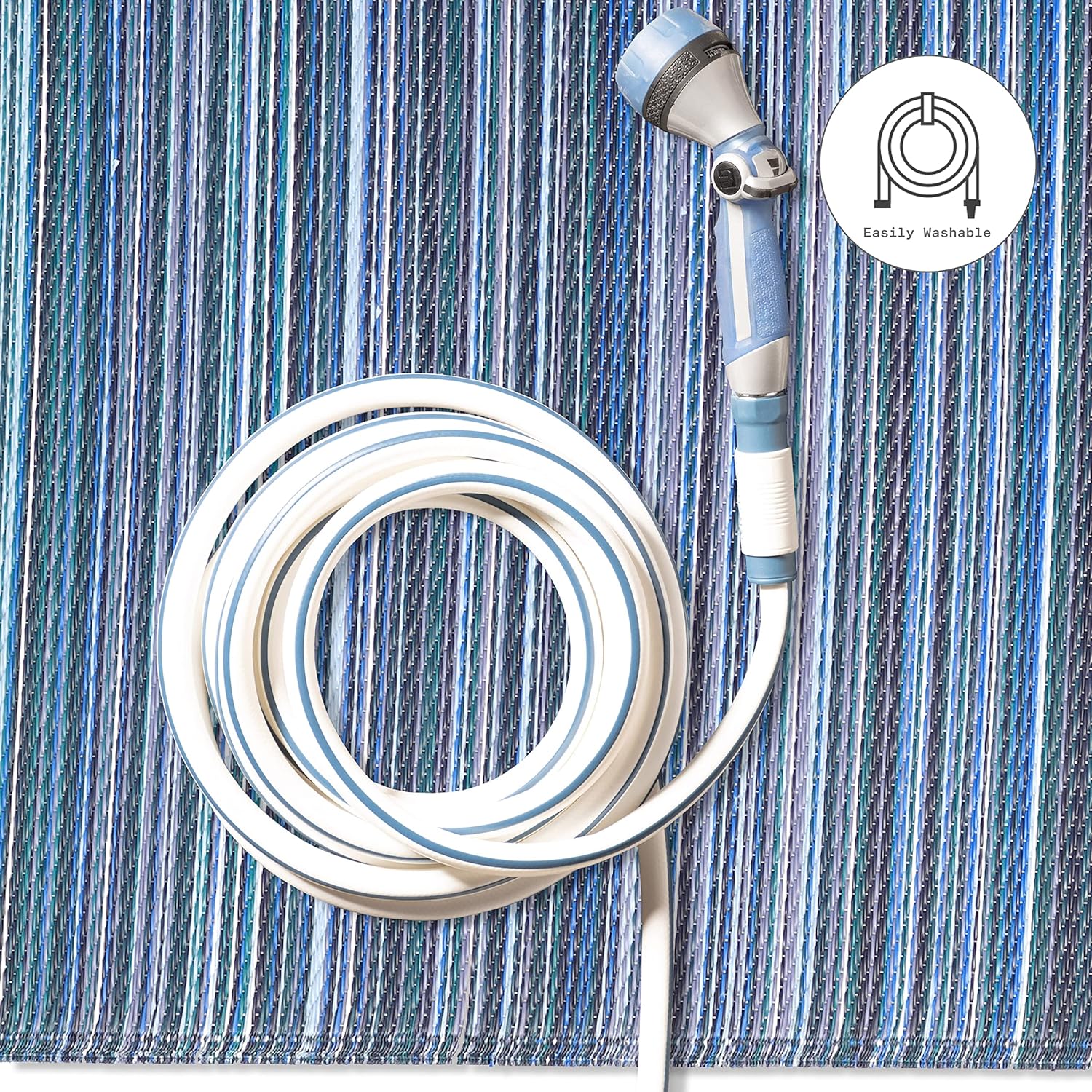 Fab Habitat Outdoor Rug - Waterproof, Fade Resistant, Crease-Free - Premium Recycled Plastic - Striped - Patio, Porch, Deck, Balcony - Cancun - Indigo - 5 x 8 ft
