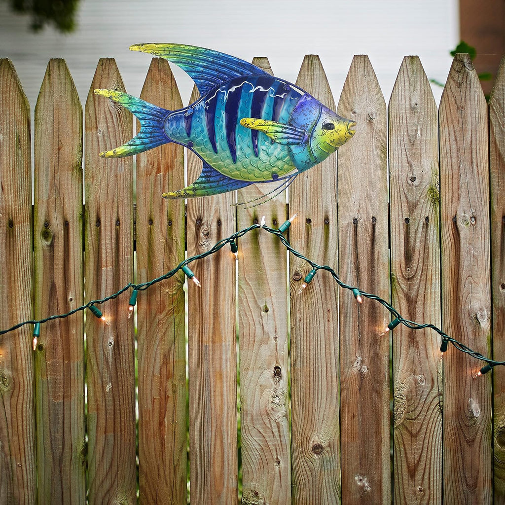 JOYBee 16.25Inch Large Metal Fish Wall Art Décor -Christmas Decorations-Perfect for Coastal，Nautical，Beach Or Boat-Decorations for Indoor Outdoor Kitchen Bathroom Patio Pool or Porch(Blue)