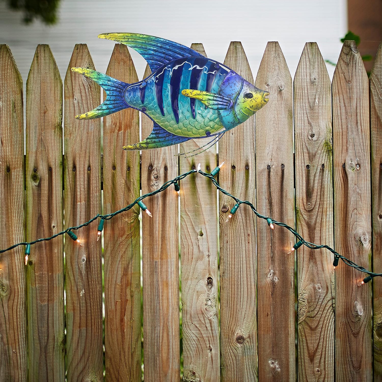 JOYBee 16.25Inch Large Metal Fish Wall Art Décor -Christmas Decorations-Perfect for Coastal，Nautical，Beach Or Boat-Decorations for Indoor Outdoor Kitchen Bathroom Patio Pool or Porch(Blue)