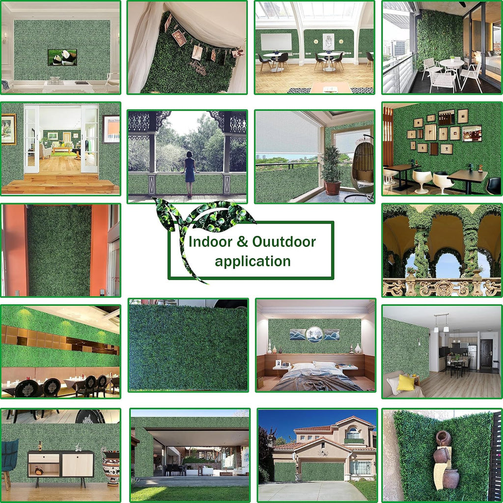 Artificial Grass Wall Backdrop Panels: 10 by 10 in (24 Pcs) UV-Anti Greenery Boxwood Panels for Indoor Outdoor Green Wall Decor & Ivy Fence Covering Privacy