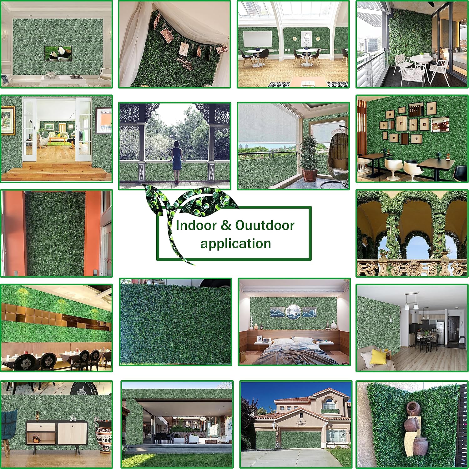 Artificial Grass Wall Backdrop Panels: 10 by 10 in (24 Pcs) UV-Anti Greenery Boxwood Panels for Indoor Outdoor Green Wall Decor & Ivy Fence Covering Privacy